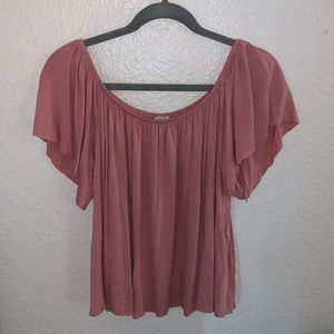 Pink/mauve colored flowy off the shoulder top